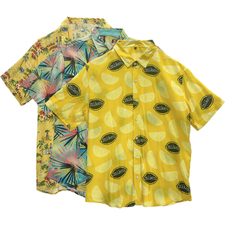 TianYun Men’s Tropical Yellow Lemon Print Hawaiian Shirts