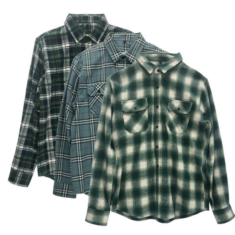 Tianyun Green Plaid Wool Blend Men’s Flannel Jacket