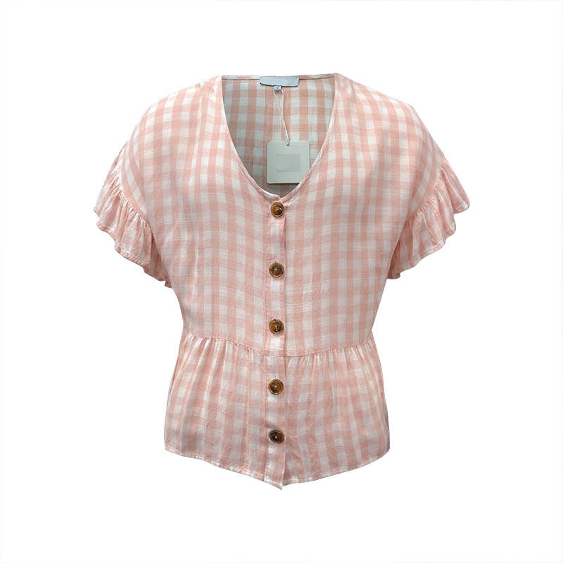 Tianyun Women pink plaid 100% rayon digital print blouse