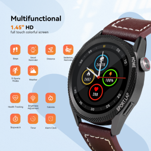 Tigawatch CH12 Smartwatch Brown Leather HDscreen Fitness 