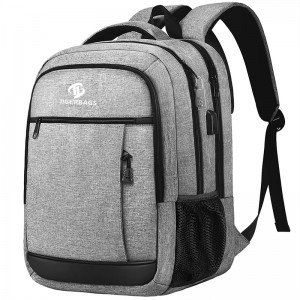 Gray travel laptop backpack with USB charging port waterproof 15.6-inch college computer bag for men and women