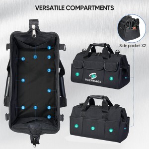 Tool bag with waterproof soft bottom multi-pocket wide mouth tool handbag with secure reflective tape