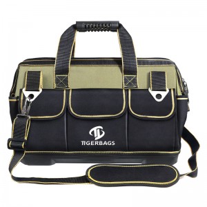 Large tool bag with adjustable shoulder strap designed and customized for a variety of tools