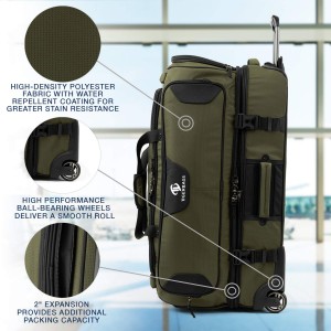 Sturdy, lightweight, expandable drop bottom wheel rolling duffle bag