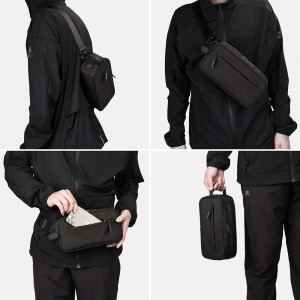 Bicycle handlebar bag, professional exercise bike bag, waterproof multi-function messenger bag, waist and shoulder bag, black
