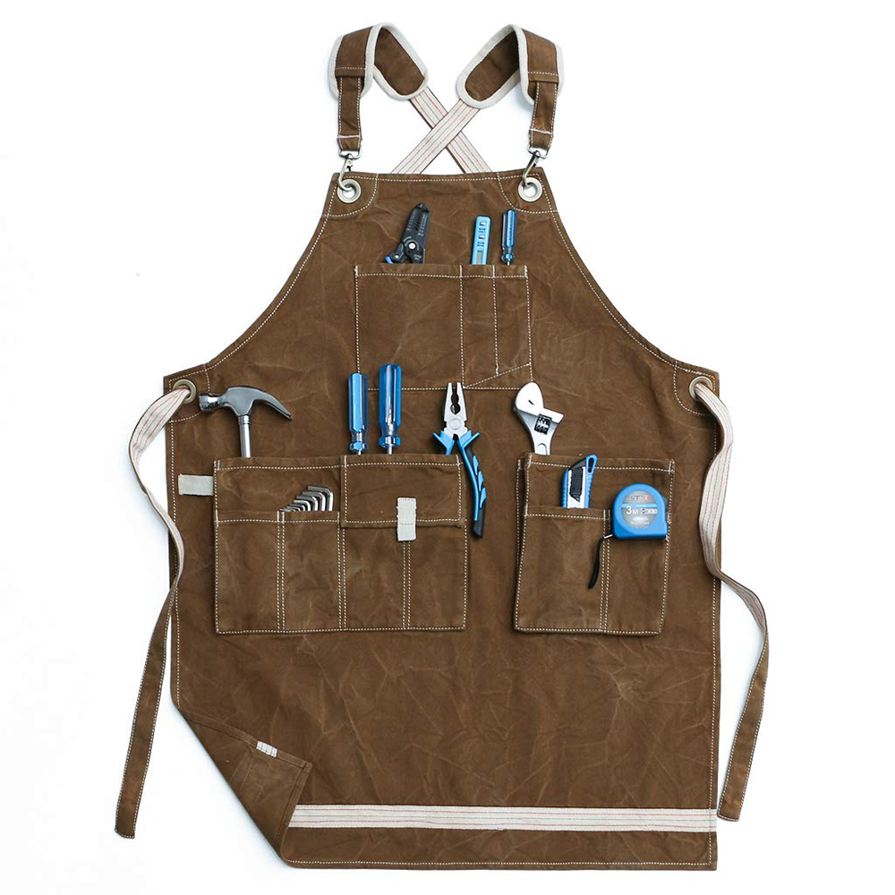 Waterproof work apron Heavy duty waxed canvas tool apron multi-pocket, customizable