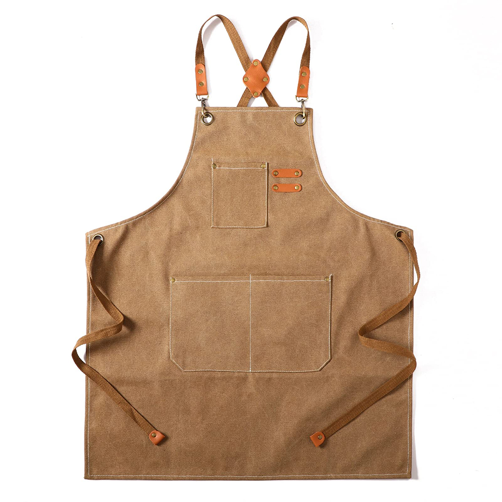 Canvas back cross chef cotton apron, suitable for men and women, customizable with large pockets