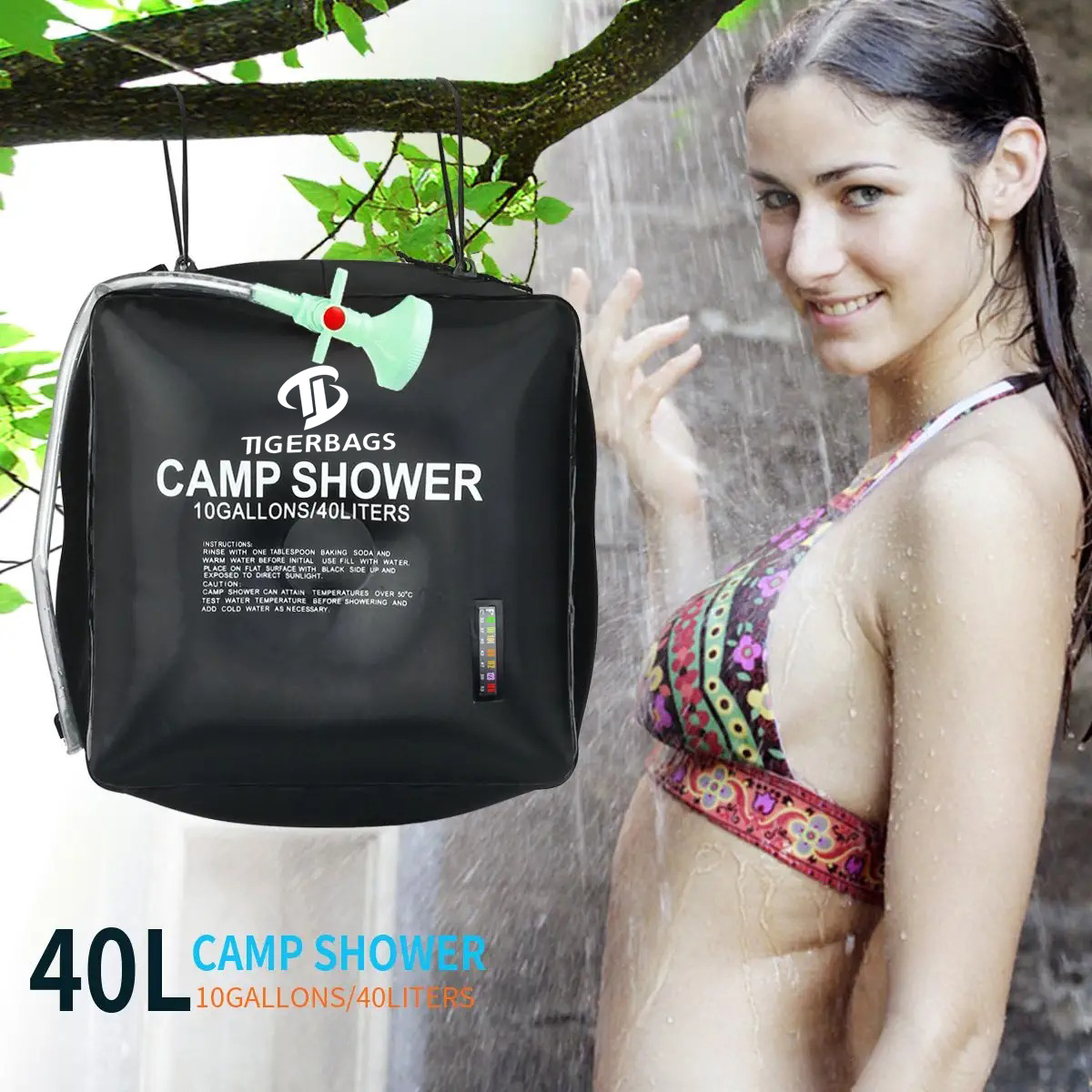 Solar Heated Camping Shower Bag with Temperature Hot Water Solar Shower Bag