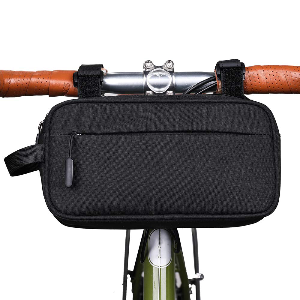 Bicycle handlebar bag, professional exercise bike bag, waterproof multi-function messenger bag, waist and shoulder bag, black