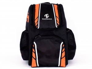 Large capacity backpack with reticulated side pocket hockey bag