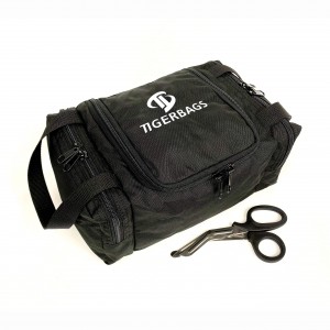 Black large capacity first aid kit medically accommodates small side pouch