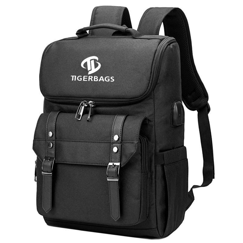 Black travel laptop backpack with usb charging port backpack customization