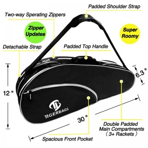 Racquet tennis bag with shoe compartment and protective pad