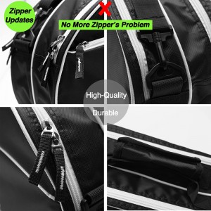 Racquet tennis bag with shoe compartment and protective pad