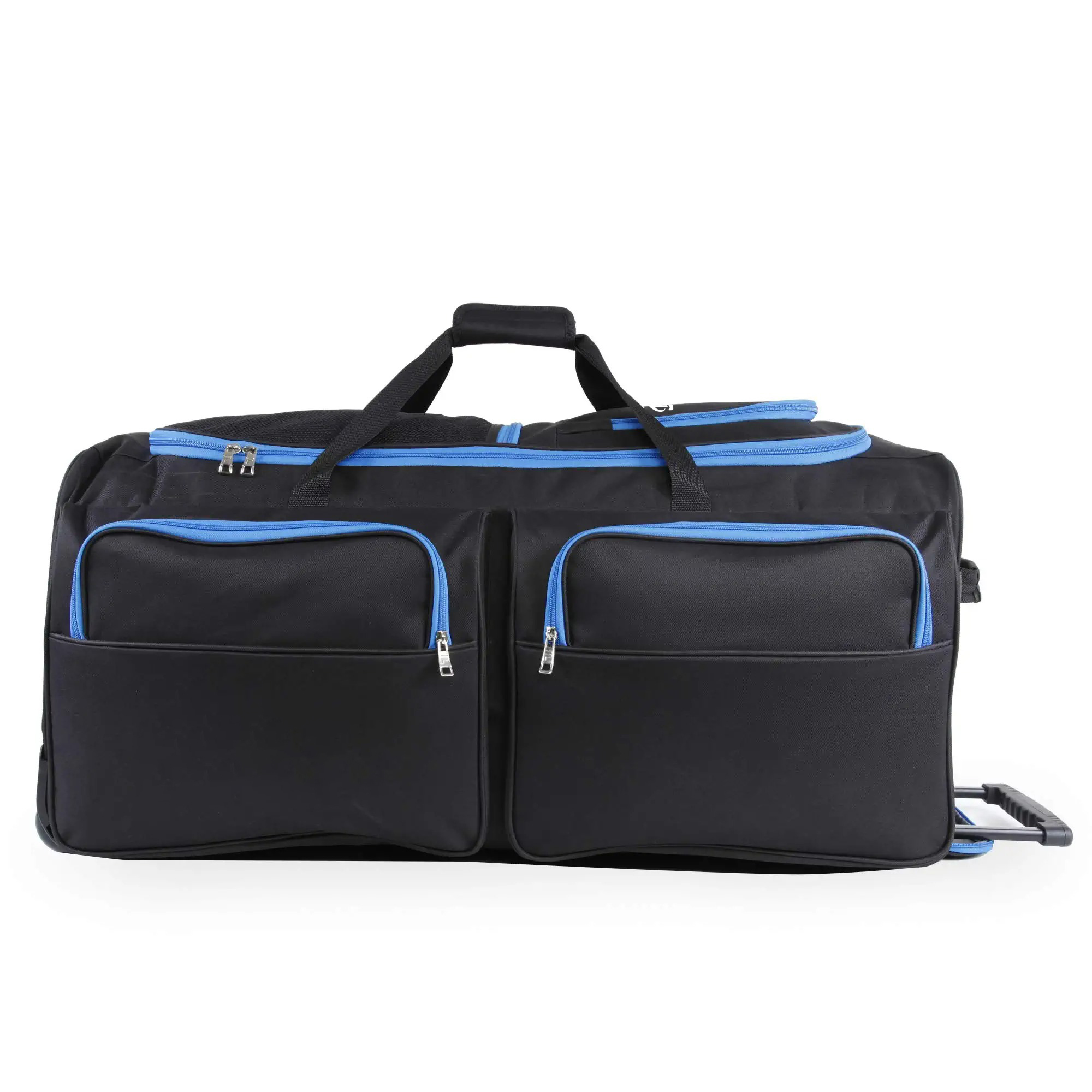 7-Pocket Large Rolling Duffle Bag, Black/Blue, One Size