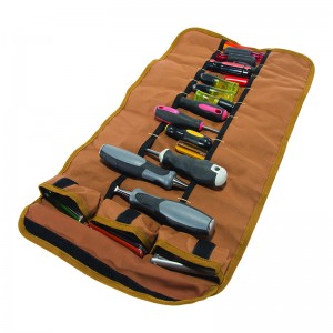 Brown polyester tool roll pack with multiple slots can be customized