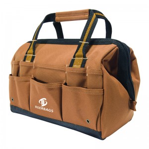 Brown polyester kit with multiple compartments for customizable packs