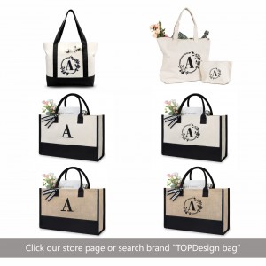 Embroidered initial cotton canvas tote bag Personalized gift bag