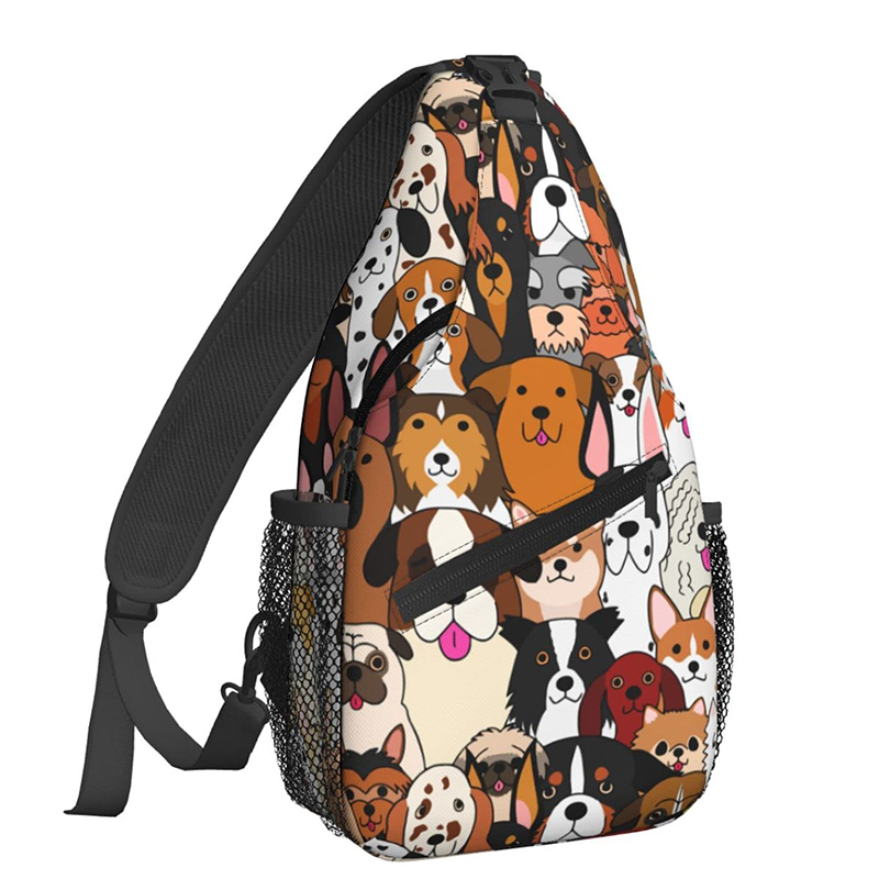Crossbody Backpack For Men Women Sling Bag, Doodle Dogs Chest Bag Shoulder Bag Lightweight One Strap Backpack Multipurpose Travel Hiking Daypack