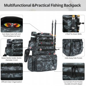Polyester Large Capacity Fishing Tackle Backpack Outdoor Waterproof Fishing Backpack