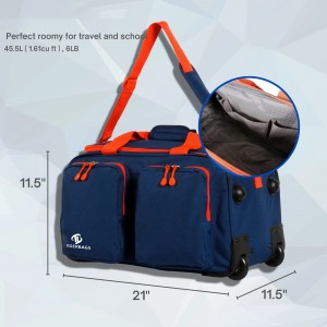 Wheeled duffle bag draggable travel bag with multiple layers