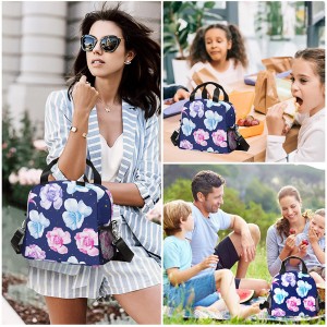 Lunch Bag Flower Insulated Large Lunch Bag Box for Women Adults Kids Thermal Roses Lunch Bag with Adjustable Shoulder Strap
