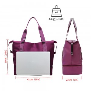 Travel duffle bag, women’s exercise handbag, foldable and light