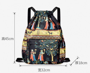 Folding backpack, travel bag, drawstring pocket, drawstring storage bag, large-capacity fitness bag