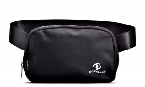 Black fanny pack can be customized with adjustable shoulder straps