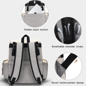 Diaper bag backpack with portable changing pad, stroller belt