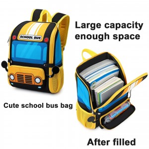 3D school bus style schoolbag Lovely schoolbag Multi-purpose schoolbag for students