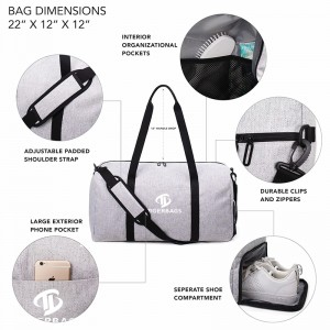 Men’s and women’s bag duffel bag with shoe layer bag, weekend bag travel bag adjustable shoulder strap anti-tear