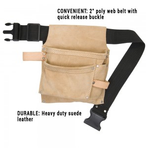 Leather tool bag and polyethylene mesh strap,3 pockets, tan can be customized factory direct