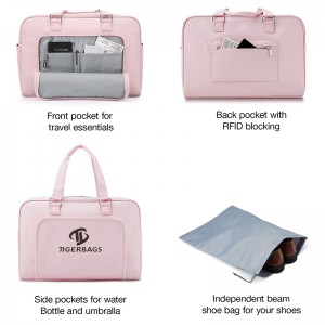 Pink weekend bag Carry-on bag Travel duffel bag Large overnight bag