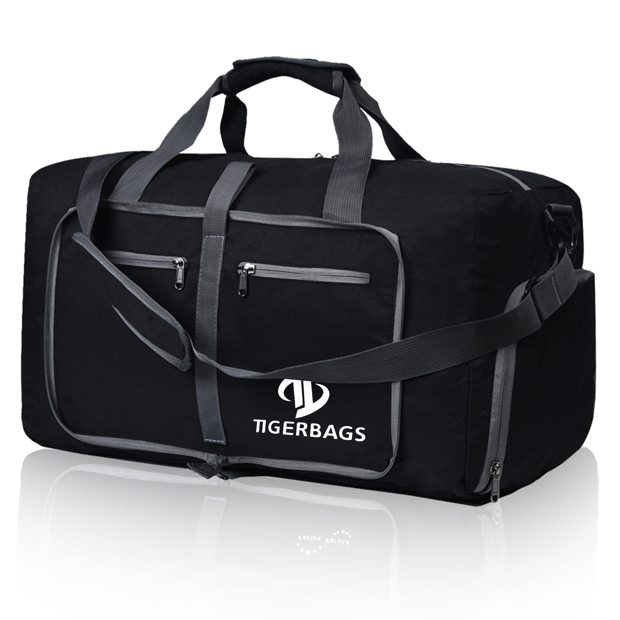 Duffle bag with shoe compartment adjustable shoulder strap, foldable travel bag