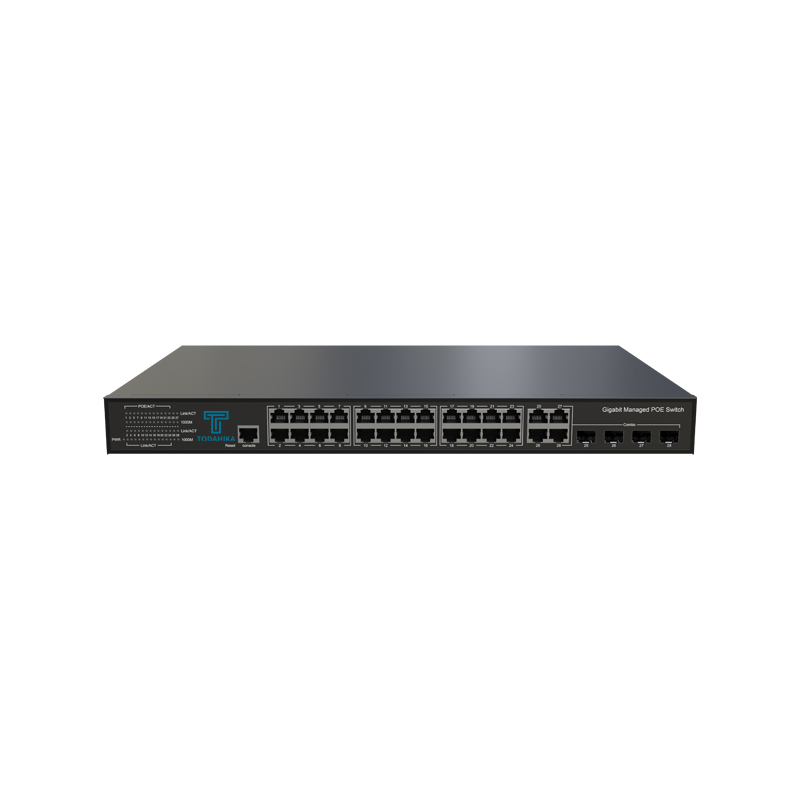 TH-GC0424PM2-Z400W Layer2 Administrita Ethernet-Ŝaltilo 4xGigabit Kombo (RJ45/SFP) 24×10/ 100/ 1000Base-T PoE