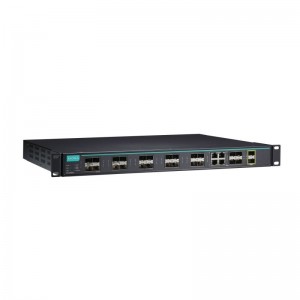 MOXA ICS-G7826A-8GSFP-2XG-HV-HV-T 24G+2 10GbE-port Layer 3 Gigabit Penuh Dikelola Industri Ethernet Rackmount Switch