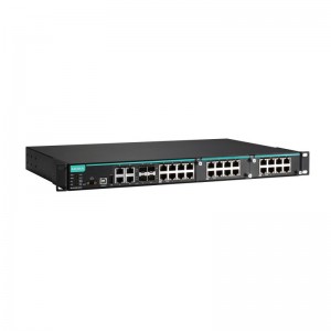 MOXA IKS-6728A-8PoE-4GTXSFP-HV-HV-T 24+4G-port Gigabit Switsh Ethernet Diwydiannol PoE Modiwlaidd a Reolir