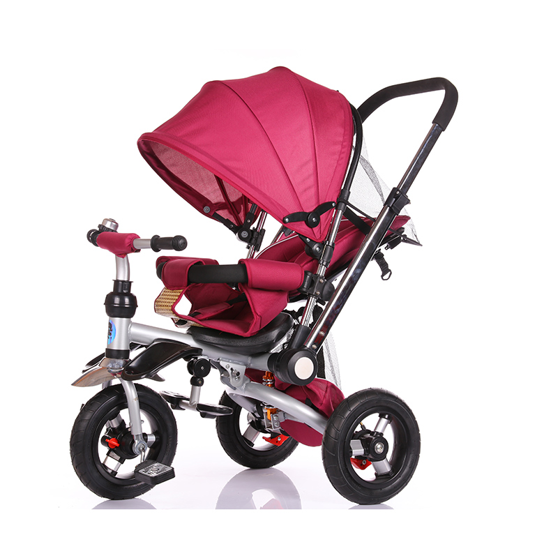 Tricycle with Push Bar & Rotating Seat, 4-in-1 Children’s Tricycle, Foldable & Detachable Children’s Car, Metal EVA
