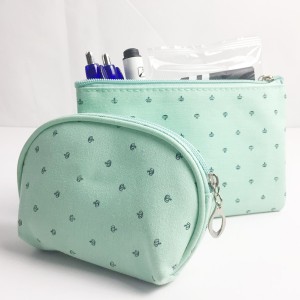 Mint Green Crown All Over Print Slim Cotton Zipper Bag Cosmetic Pouch