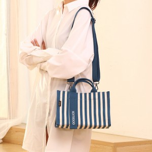 INS Style Custom Canvas Women Tote Bag Blue White Stripes Shoulder Messenger Bags