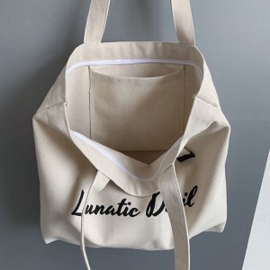USA Simple Style Custom Logo Printed Canvas Shoulder Bags With Zipper Advertising Cotton Shopping Tote Bag