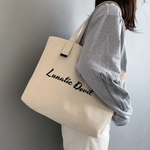 USA Simple Style Custom Logo Printed Canvas Shoulder Bags With Zipper Advertising Cotton Shopping Tote Bag