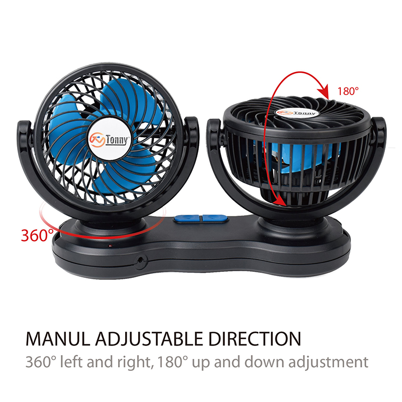 OEM Factory 4inch DC 12V 24V mini dual head car fan 360 Degree Rotatable air cooling fan for electric cars  RV SUV Vehicles