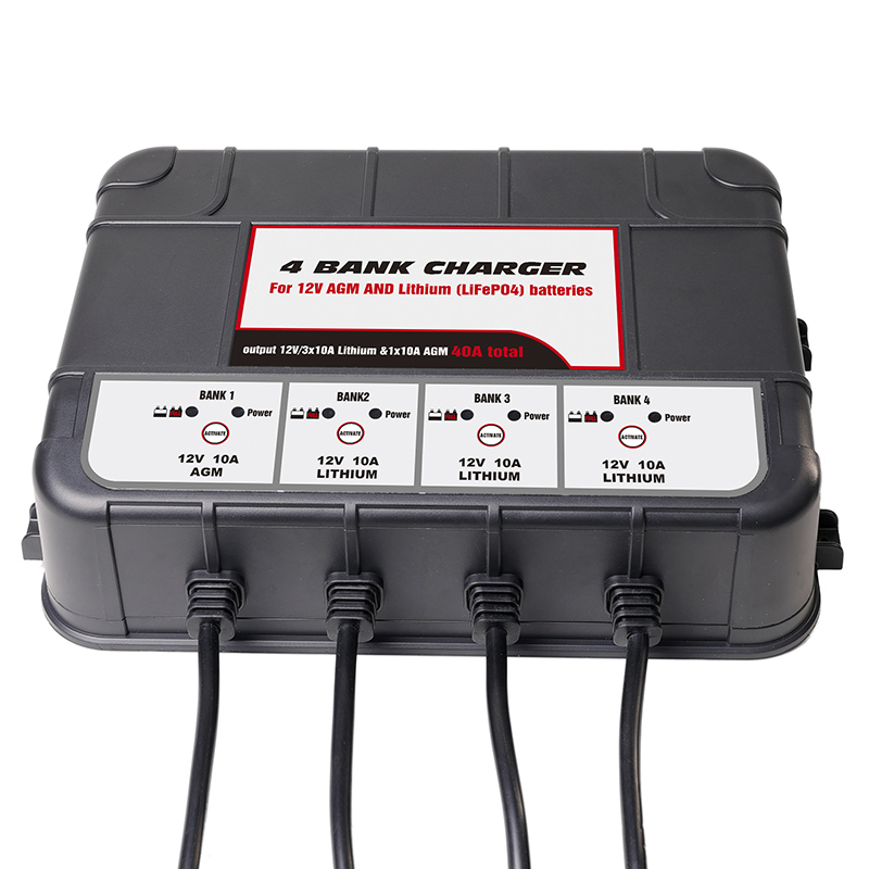 12V 4x10A AMG & Lithium(LiFePO4) Automatic Trickle Battery Charger Smart Battery Maintainer for Car Motorcycle Lawn Mower Boat