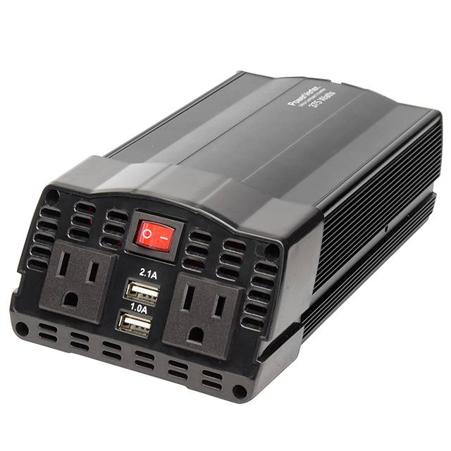Compact Portable Car Power Inverter 2 Outlet 12V DC to 120V AC w/ 2-Port USB Charging Ports DC 12V to 120V 375W Metal Housing Car Power Inverter AC Inverter with Dual USB Ports for Battery