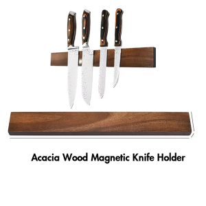 Porte-couteau magnétique puissant en bois d'acacia de 16 pouces pour mur
