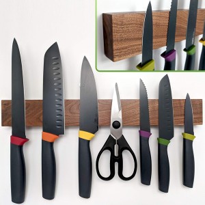 Estante magnético de madera profesional para cuchillos, tira de cuchillos de madera de nogal