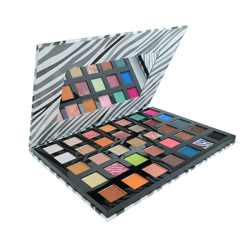 Holographic High Pigment 35 Colors Zebra Eyeshadow Palette with Mirror