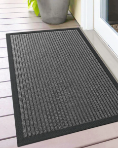 Stripe Grey Easy Clean Patio Entryway Floor Mat Low Profile Non Slip Front Door Mats